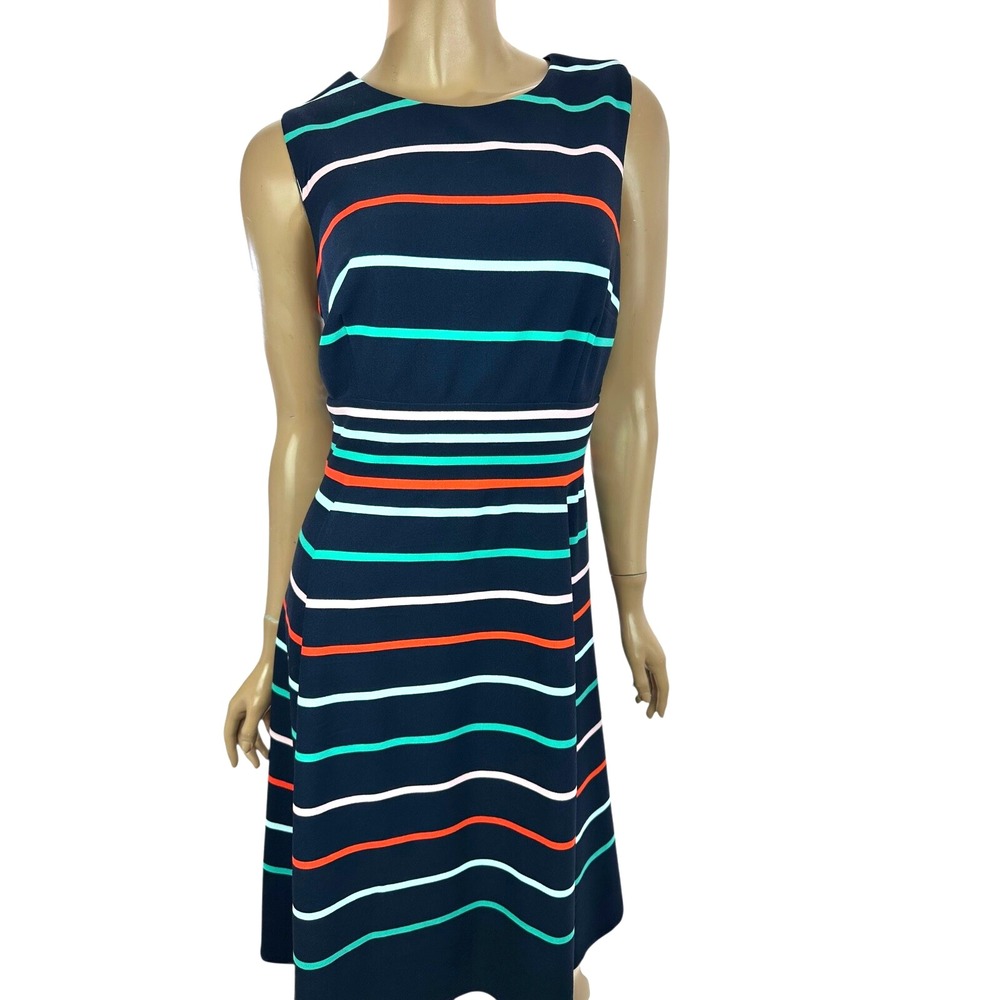 Sandra Darren Size 10 Sleeveless Dress Navy Blue,Green, Pink ,Red Stripe